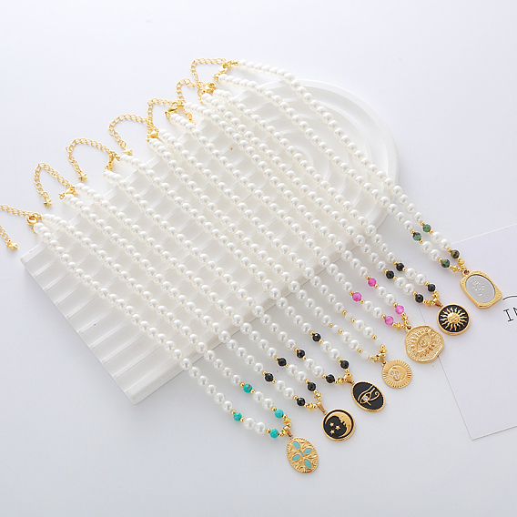 Модные 304 ожерелья с подвесками из нержавеющей стали, Ожерелья из искусственного жемчуга для женщин, реальный 18 k позолоченный