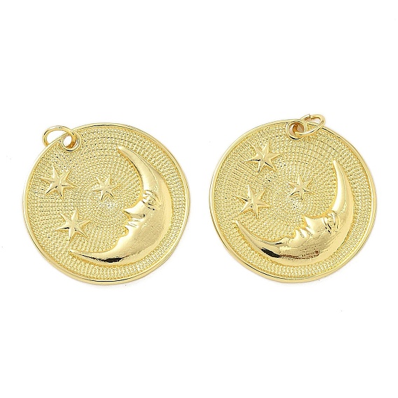 Латунные подвески, плоские круглые с луной, стойки покрытие, долговечный, без кадмия и без свинца, с целью перехода в кольце