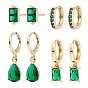 4 пары 4 стильные серьги-капли с застежкой-рустиком из зеленого кубического циркония, прямоугольные серьги-гвоздики и серьги-кольца, украшения из золотого сплава для женщин