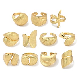 Rack Plating Brass Cuff Finger Rings for Women, Cadmium Free & Lead Free, Long-Lasting Plated, Real 18K Gold Plated