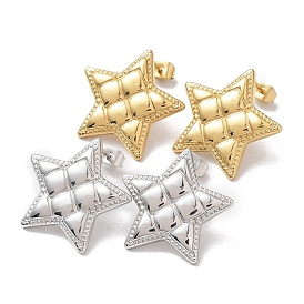 304 Stainless Steel Stud Earrings, Manual Polished, Star with Tartan Ear Studs for Women