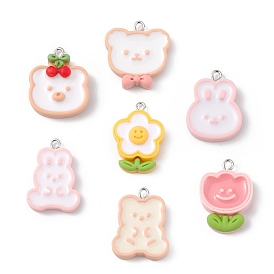 Opaque Resin Pendants, Cute Charms, with Platinum Tone Iron Loops