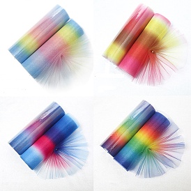 Polyester Deco Mesh Ribbons, Rainbow Gradient Color Tulle Fabric, for DIY Craft Gift Packaging, Home Party Wall Decoration