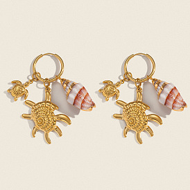 Серьги-кольца в форме раковины из латуни с черепахой