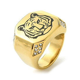 304 перстни-печатки с изображением тигра из эмали из нержавеющей стали, широкое мужское кольцо со стразами