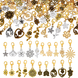 100 Décorations pendentifs en alliage de fleurs (pièces), avec alliage homard fermoirs pince