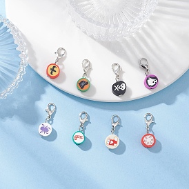 Handmade Polymer Clay Pendant Decorations, Christmas Halloween Themes, with Alloy Lobster Claw Clasps