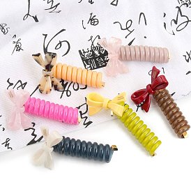 Cellulose Acetate & Plastic Bowknot Braided Phone Cord Hair Ties, Spiral Pony Tails For Women Girls Thick Hair