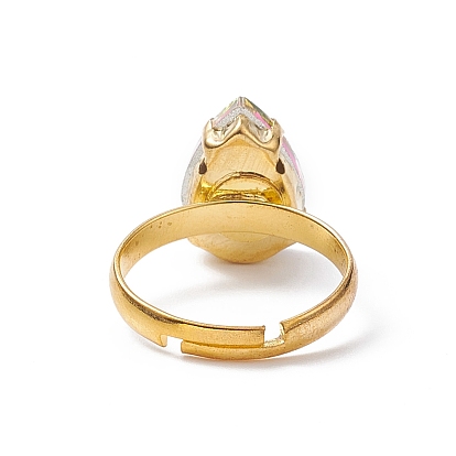 Glass Rhinestone Adjustable Rings, Brass Jewelry for Women, Teardrop