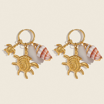 Серьги-кольца в форме раковины из латуни с черепахой