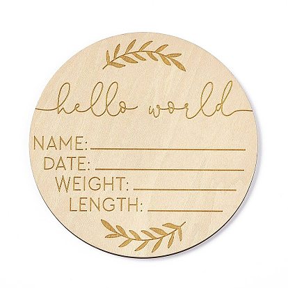 Wooden Hello World Baby Photo Props, Birth Announcement Plaques, Wooden Growth Milestone Signs, Flat Round/Square/Heart