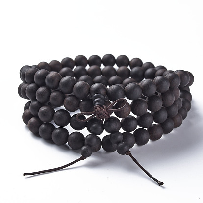 4-Loop Wrap Style Prayer Meditation Yoga Bracelet for Men Women, 108 8mm Round Wood Beaded Bracelet, Buddhist Jewelry