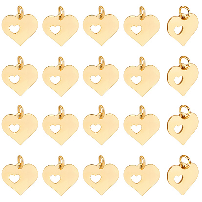 24 шт. 304 подвески из нержавеющей стали, Сердце с сердцем