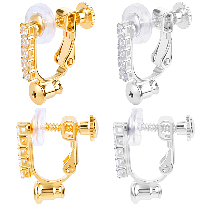Фурнитура для сережек-клипс с микропаве из латуни и кубическим цирконием, с силиконовой клипсой на подушечках для серег