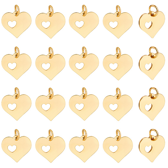 24 шт. 304 подвески из нержавеющей стали, Сердце с сердцем