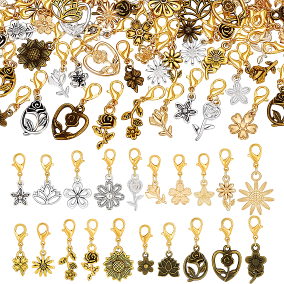 100 Décorations pendentifs en alliage de fleurs (pièces), avec alliage homard fermoirs pince