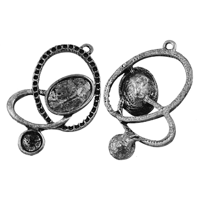 Alloy Pendant Rhinestone Settings, Lead Free and Cadmium Free, 38x23x2.5mm, Hole: 1mm