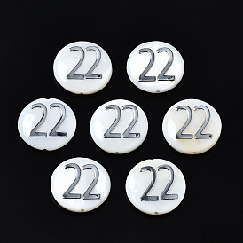 Natural Freshwater Shell Beads, Flat Round with Number 22