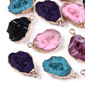 Druzy Geode Resin Pendants, with Edge Light Gold Plated Iron Loops, Nuggets