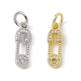 Brass Micro Pave Cubic Zirconia Charms, with Jump Rings, Safety Pins Charms