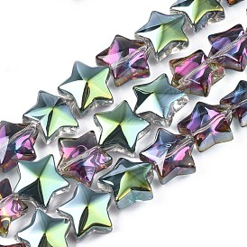 Electroplate Glass Beads Strand, Half Plated, Star