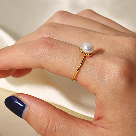 18K Gold Adjustable Freshwater Pearl Bread Pearl Fine Ring - Fashionable and Versatile