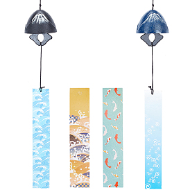 2шт 2 стиль японский чугунный колокольчик ветряная музыка, бумажный кулон с благословением, для украшения балкона садового патио