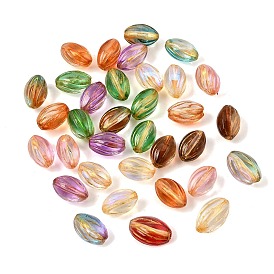 Baking Paint and Golden Metal Enlaced Glass Beads, Oval
