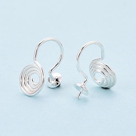 925 Застежки для сережек-клипс из стерлингового серебра, серьги-гвоздики для полусверленных бусин, со спиральной накладкой