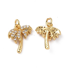 Brass Micro Pave Cubic Zirconia Charms, Real 18K Gold Plated, with Jump Ring, Coconut Tree