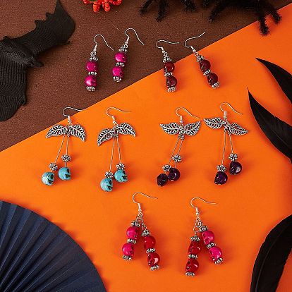 DIY Leaf Dangle Earring Making Kit, Including Synthetic Turquoise Beads, Brass Earring Hooks, Alloy Pendants
