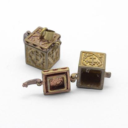 Brass Prayer Box Pendants, Lead Free & Cadmium Free & Nickel Free, Cube