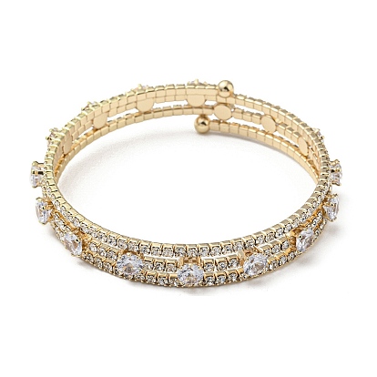 Fashion Brass Triple Layer Warp Bracelet, Clear Cubic Zirconia Tennis Bracelet