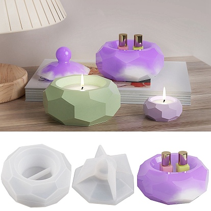 Faceted Hexagon DIY Silicone Candle Cup Molds, Storage Box Molds, Resin Cement Plaster Casting Molds