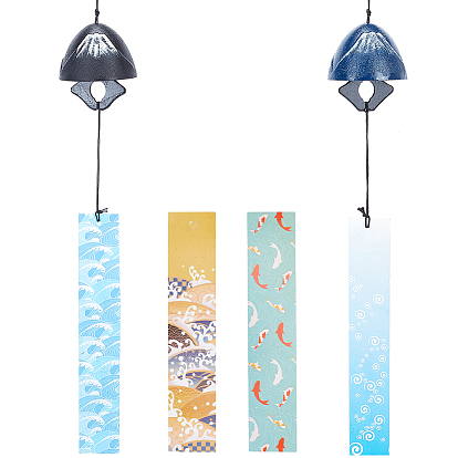 2шт 2 стиль японский чугунный колокольчик ветряная музыка, бумажный кулон с благословением, для украшения балкона садового патио