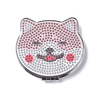 DIY Dog Special Shaped Diamond Painting Mini Makeup Mirror Kits, Foldable Two Sides Vanity Mirrors, with Rhinestone, Pen, Plastic Tray and Drilling Mud