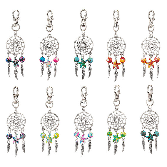 10шт. 5 стили плетеная сетка/паутина с крыльями сплав подвесные украшения, синтетические бирюзовые бусины и застежки-клешни для украшений сумок