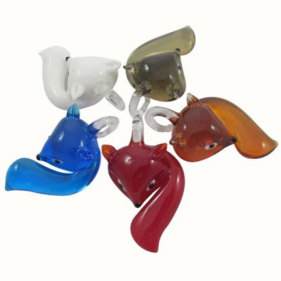 Handmade Lampwork Pendants, Fox, 54x31mm, Hole: 8mm