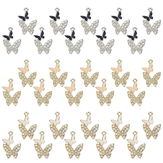 30 шт 3 цвета сплава эмалевые подвески, со стразами, очарование бабочки