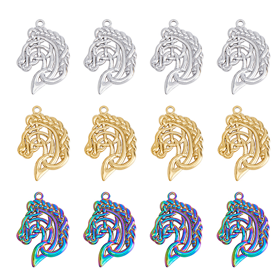 12 шт. 3 цвета 304 подвески из нержавеющей стали, лошадь