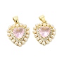 Rack Plating Heart Brass Micro Pave Cubic Zirconia Pendants, with Glass and Imitation Pearl Plastic Beads, Cadmium Free & Lead Free, Long-Lasting Plated, Real 18K Gold Plated