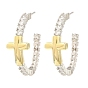 Rack Plating Brass Cross Stud Earrings, Cubic Zirconia Half Hoop Earrings, Long-Lasting Plated, Lead Free & Cadmium Free