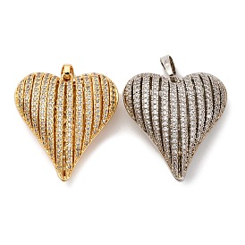 Латунные микропаве прозрачные подвески с фианитом, сердце прелести, стойки покрытие, прочное покрытие, без кадмия и без свинца