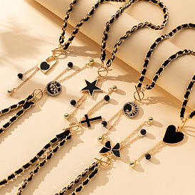 Сплав черная эмаль кисточка кулон или ожерелья, ожерелья из бархатных и алюминиевых цепочек, золотые