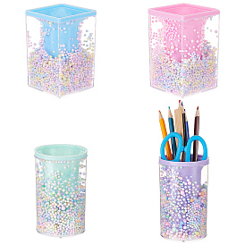 4Pcs 4 Style Plastic Pen Holder Stands, Cute Foam Bubble Pencil Cup, Multi-Purpose Desk Organizer, Makeup Brush Holder, Round & Sqaure