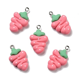 Opaque Resin Pendants, with Platinum Tone Iron Loops, Imitation Food, Strawberry