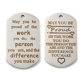 201 Stainless Steel Pendants, Work Message Charms, Oval with Word Charms