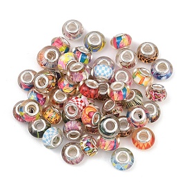 50Европейские бусины из смолы, с медными сердечниками, бусины с большим отверстием, рондель, серебряный цвет гальваническим