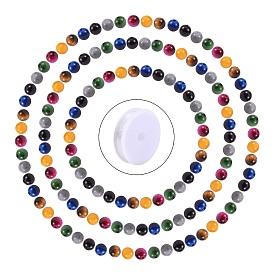 Наборы для изготовления браслетов своими руками, 140 шт. 6 круглые бусины из натурального «орлиного глаза» и «тигровый глаз», мм, Эластичная кристальная нить