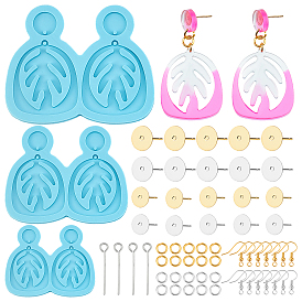 Olycraft DIY Leaf Dangle Stud Earrings Silicone Molds, Resin Casting Molds, For UV Resin, Epoxy Resin Jewelry Making, with Brass Earring Hooks and Jump Rings